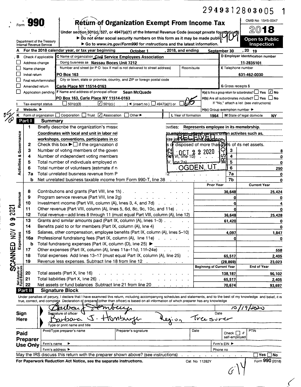 Image of first page of 2018 Form 990O for Civil Service Employees Association - 865-721200 Nassau Co Education B