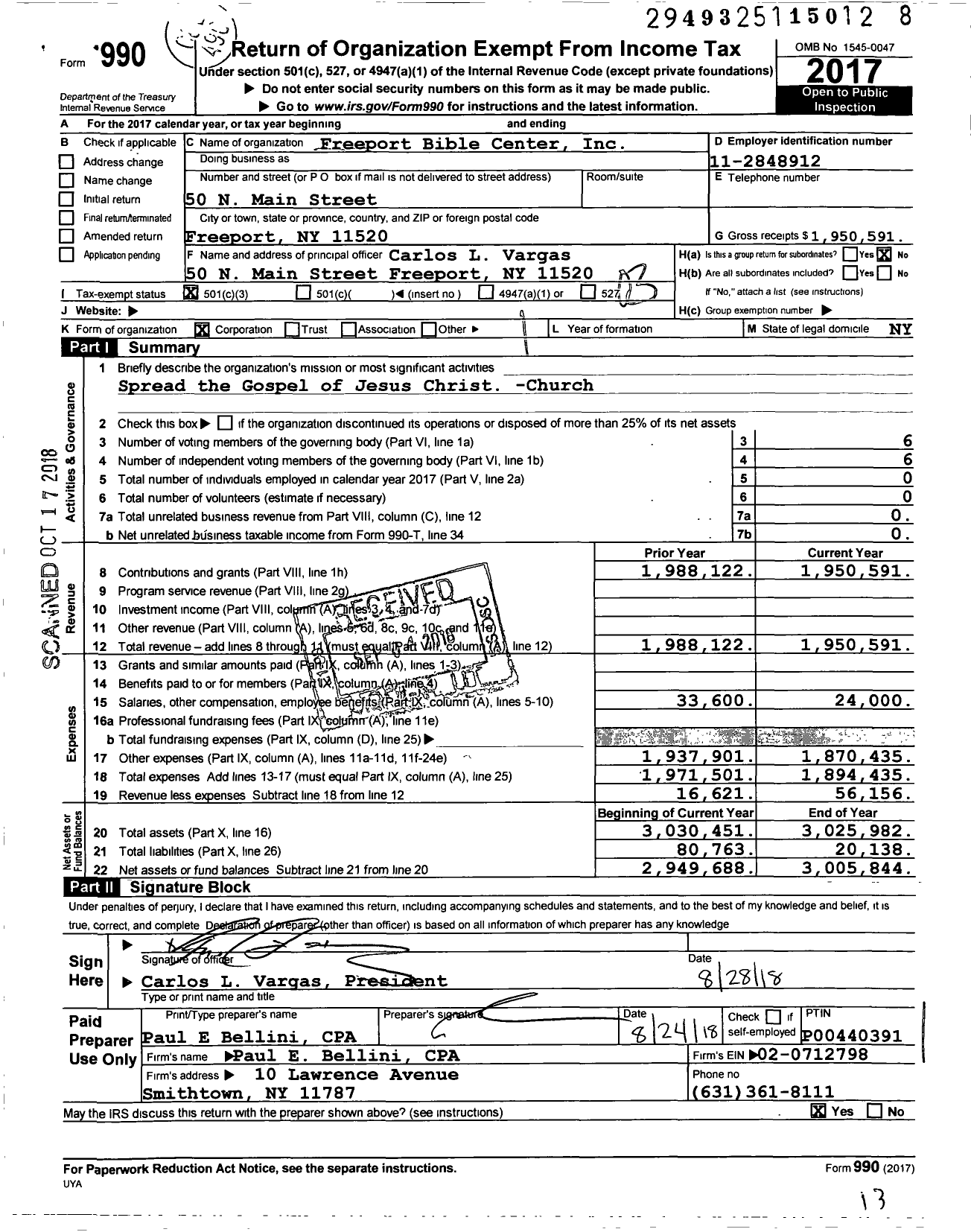 Image of first page of 2017 Form 990 for Freeport Bible Center