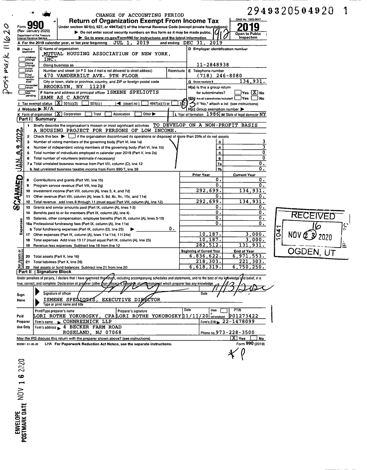 Image of first page of 2019 Form 990 for Mutual Housing Association of New York