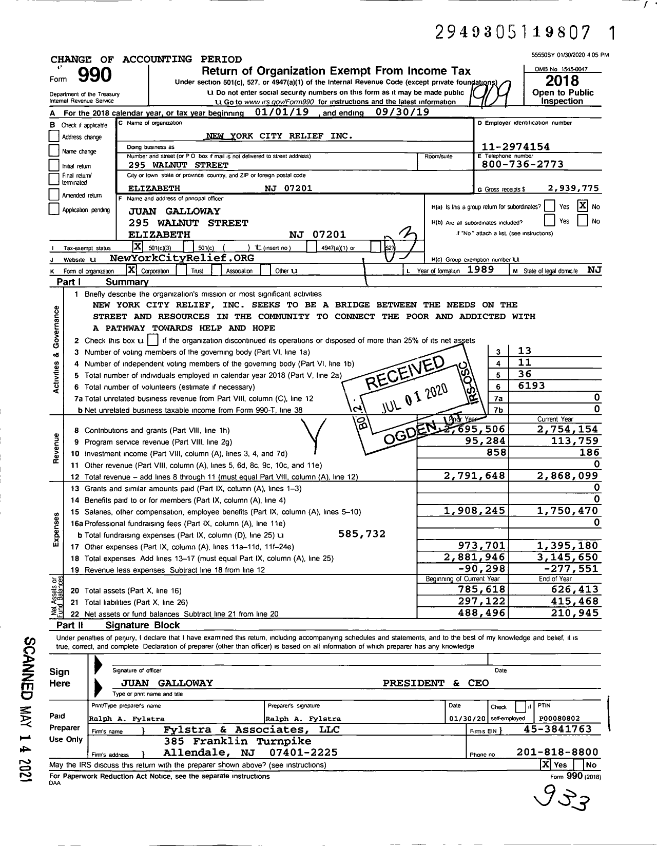 Image of first page of 2018 Form 990 for City Relief