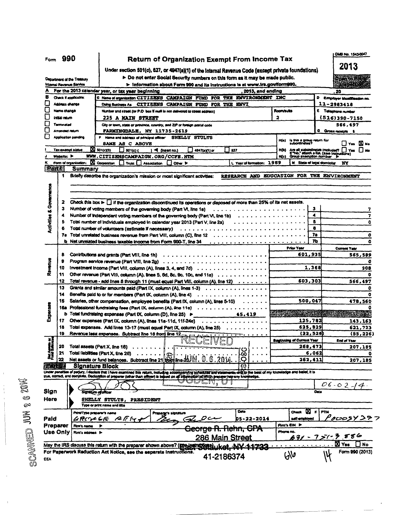 Image of first page of 2013 Form 990 for Citizens Campaign Fund for the Environment