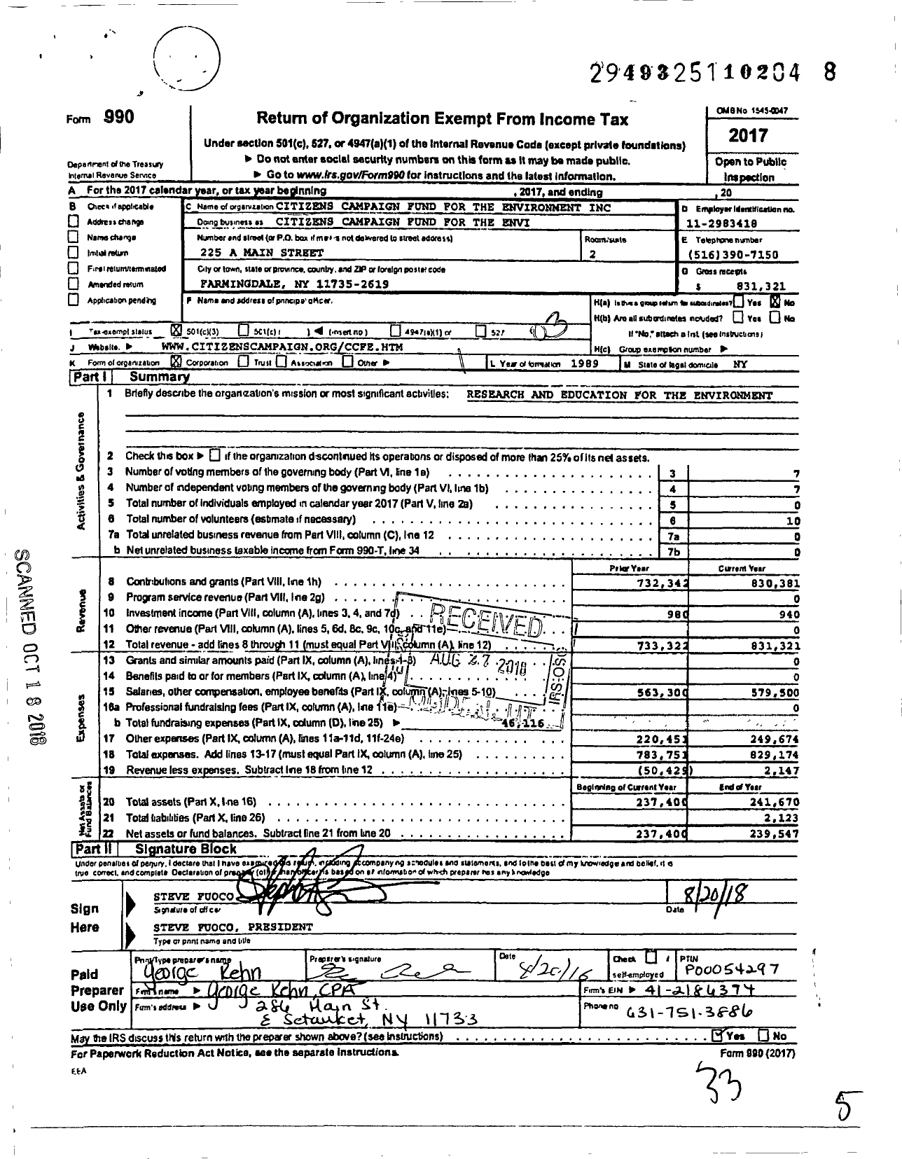 Image of first page of 2017 Form 990 for Citizens Campaign Fund for the Environment