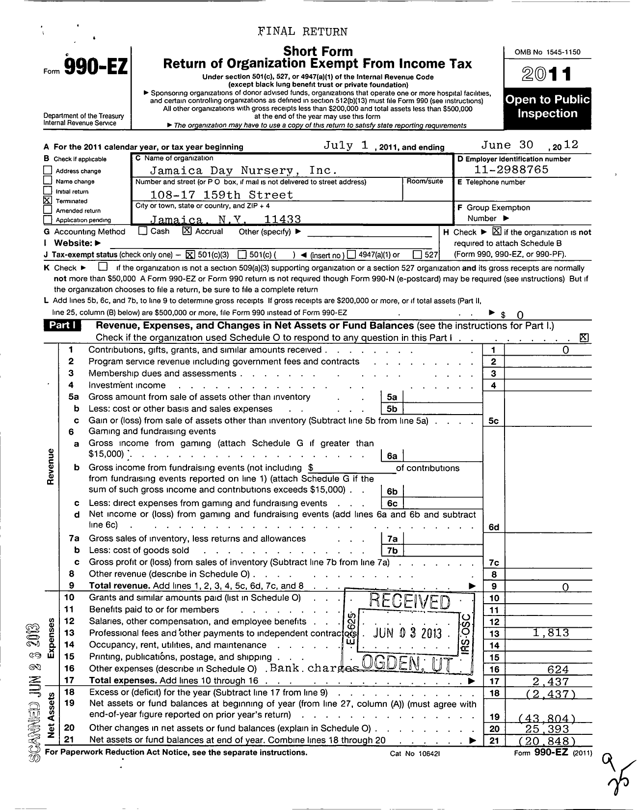 Image of first page of 2011 Form 990EZ for Jamaica Day Nursery