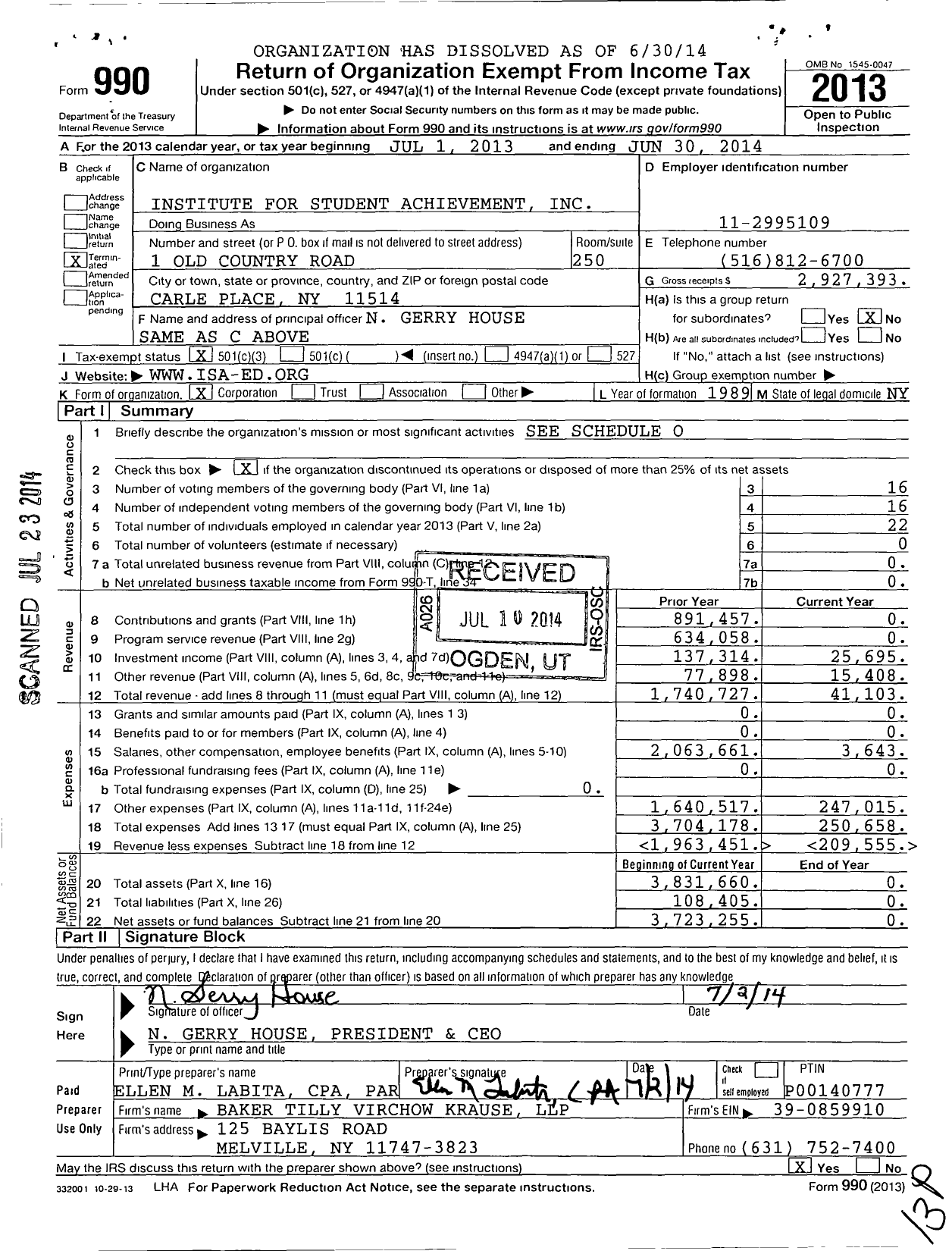 Image of first page of 2013 Form 990 for Institute for Student Achievement (ISA)