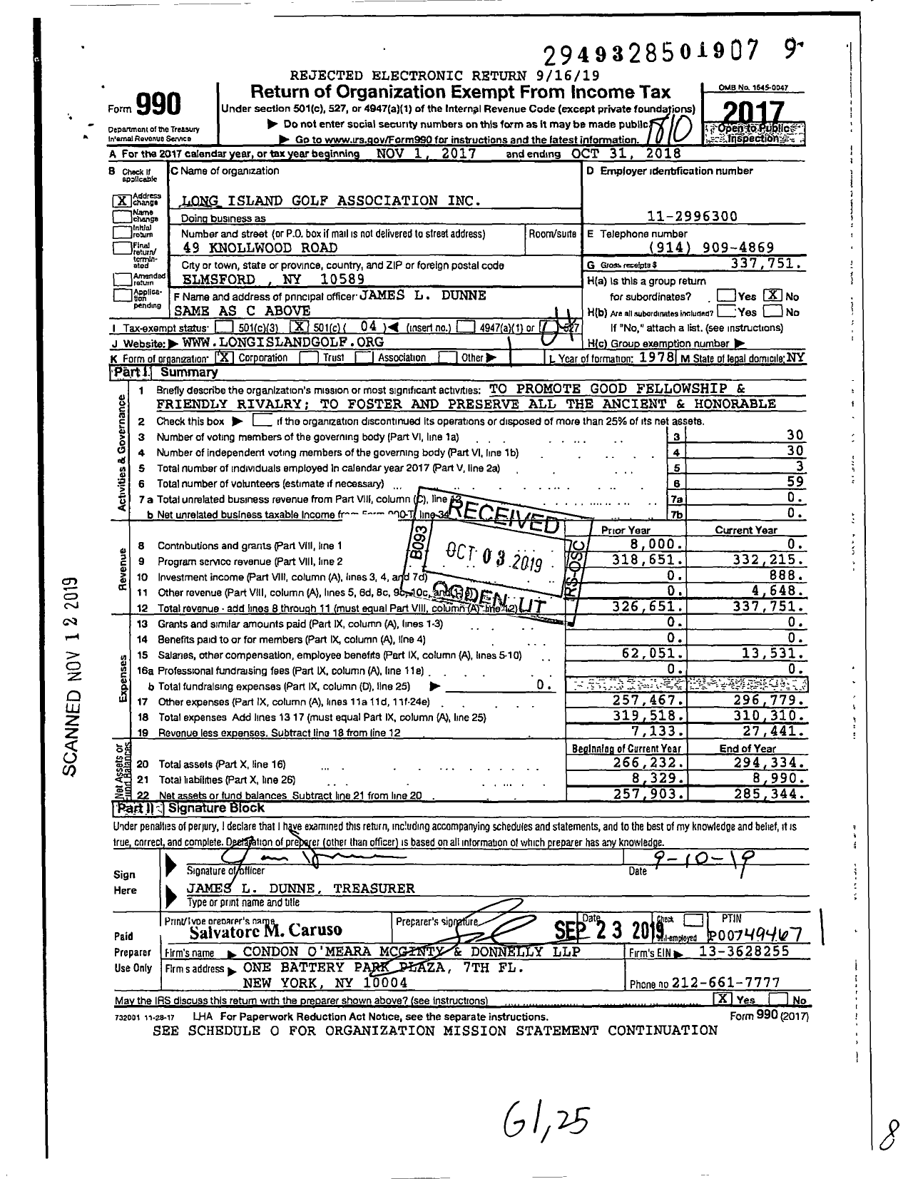 Image of first page of 2017 Form 990O for Long Island Golf Association