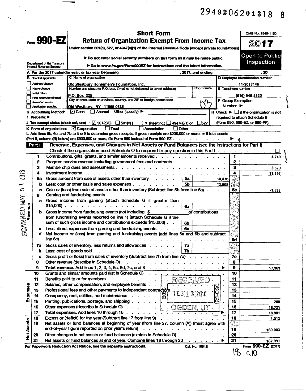 Image of first page of 2017 Form 990EZ for Old Westbury Horsemens Foundation