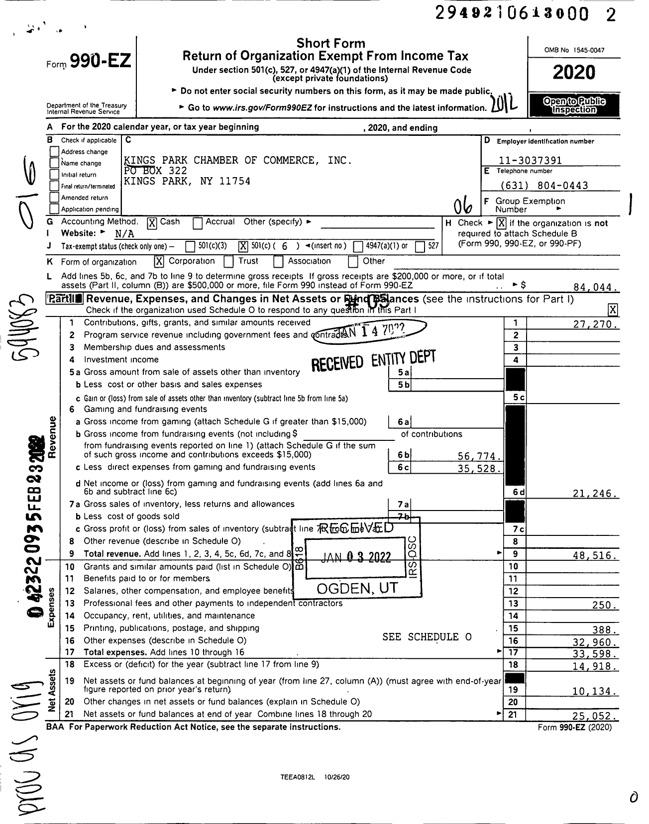 Image of first page of 2020 Form 990EO for Kings Park Chamber of Commerce