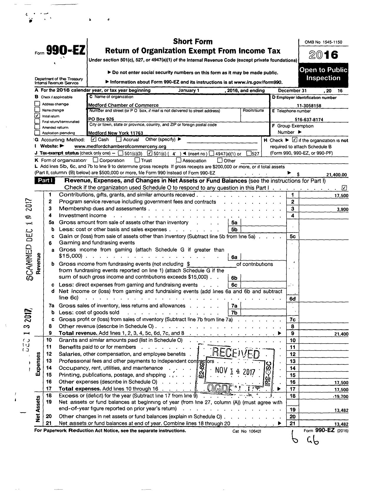 Image of first page of 2016 Form 990EO for Medford Chamber of Commerce