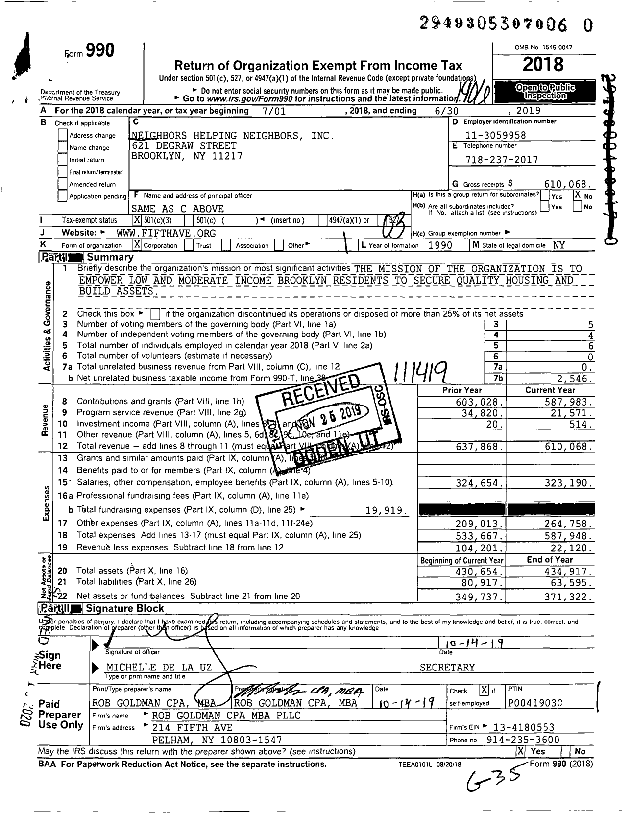 Image of first page of 2018 Form 990 for Neighbors Helping Neighbors