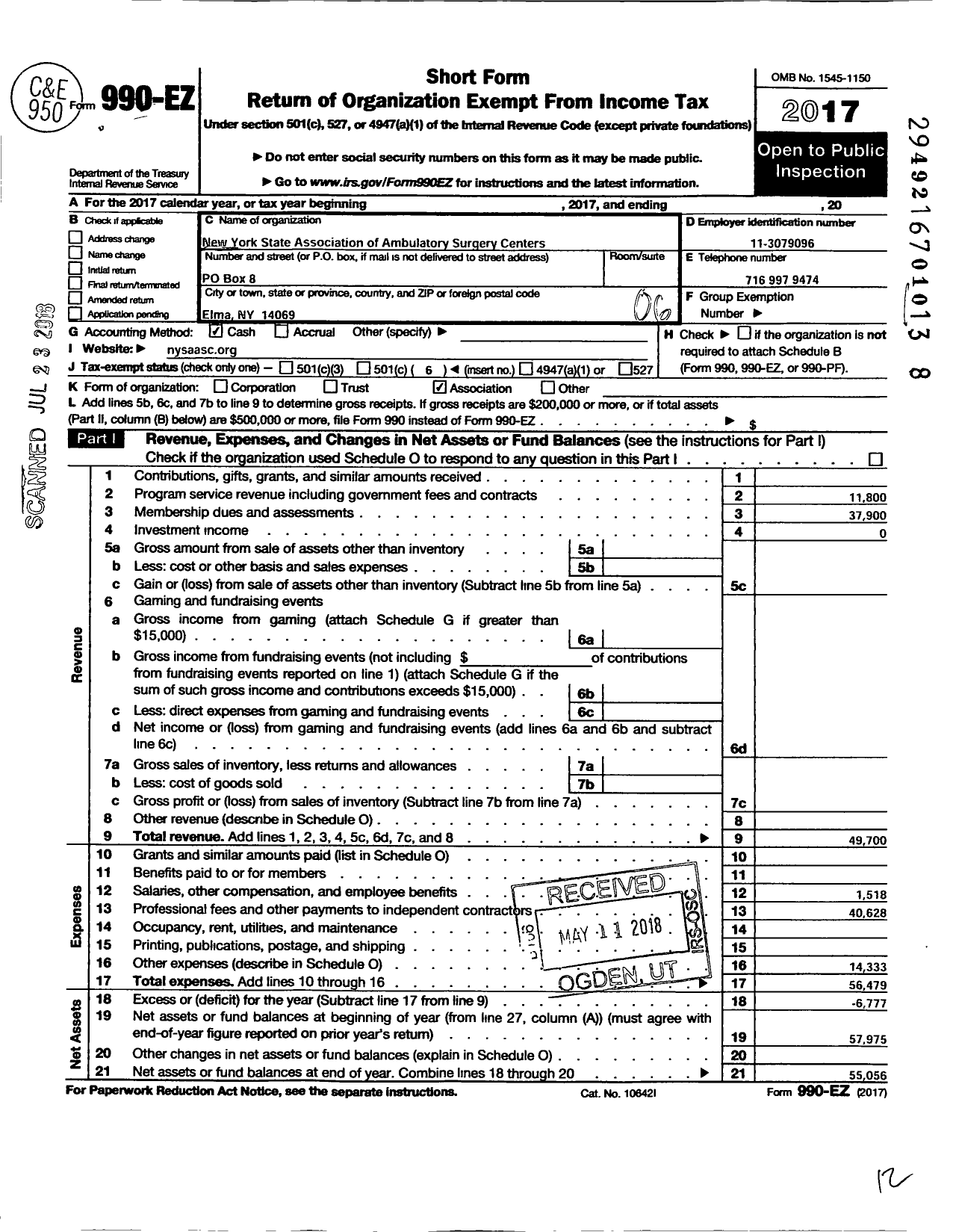 Image of first page of 2017 Form 990EO for New York State Association of Ambulatory Surgery Centers