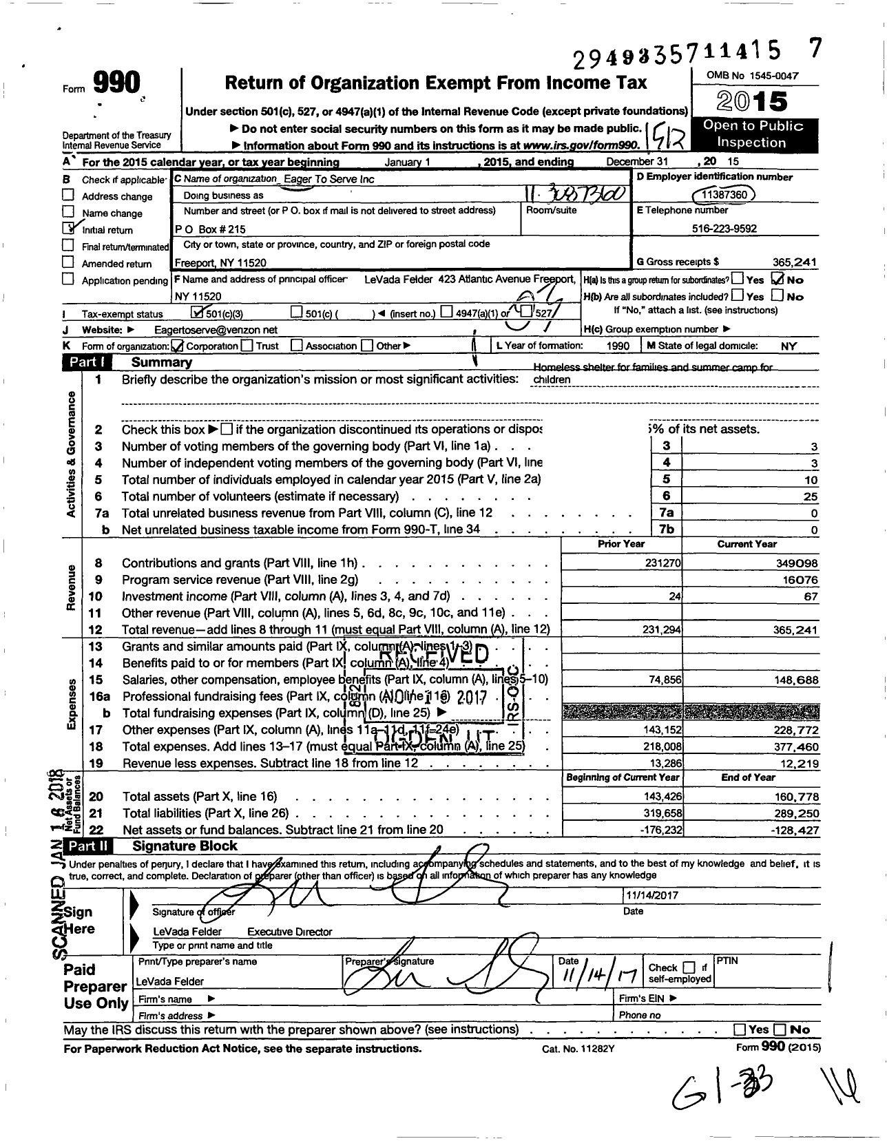 Image of first page of 2015 Form 990 for Eager To Serve