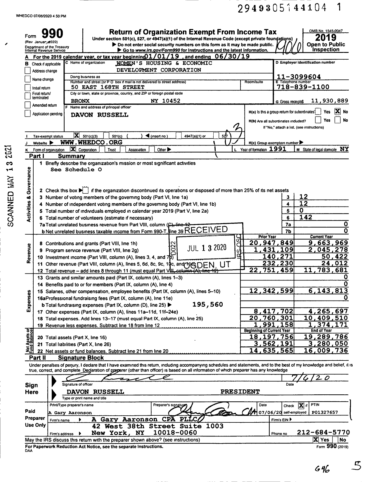 Image of first page of 2018 Form 990 for Womens Housing and Economic Development Corporation (WHEDco)