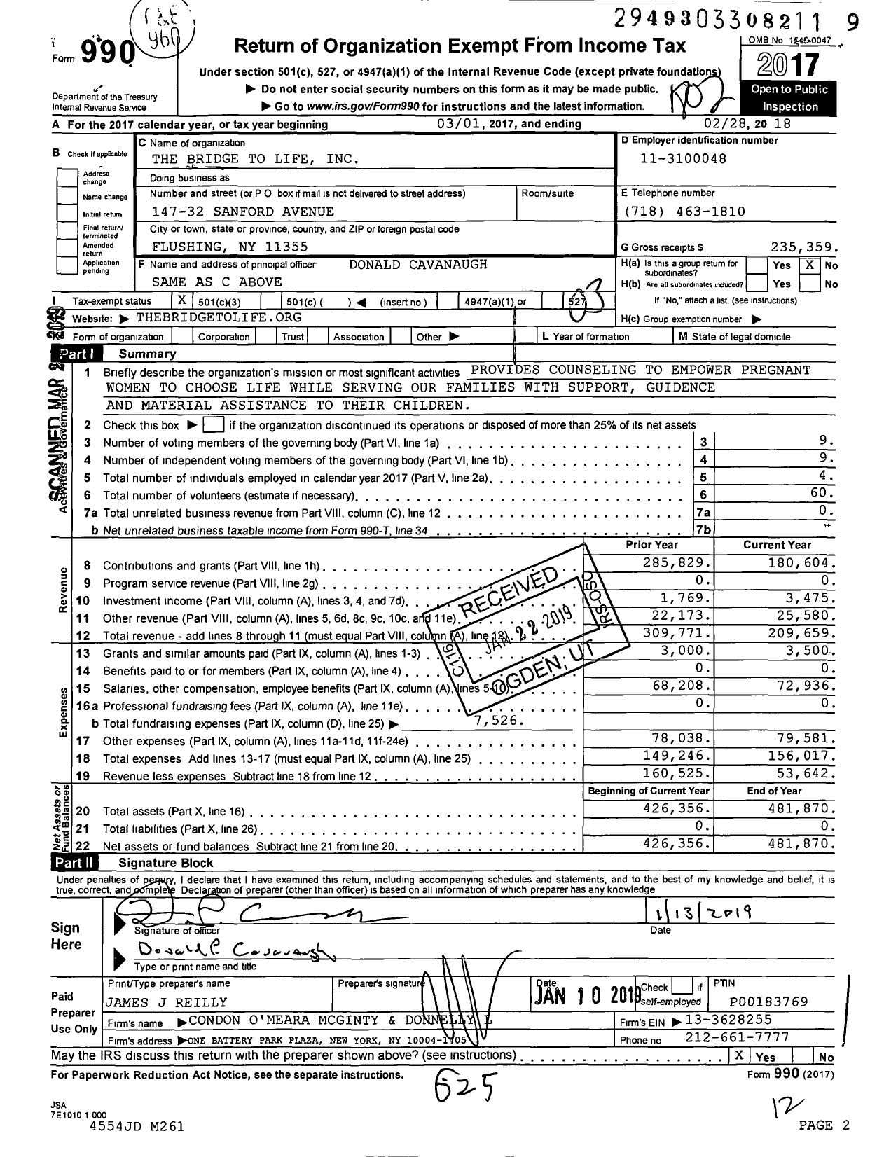 Image of first page of 2017 Form 990 for The Bridge to Life