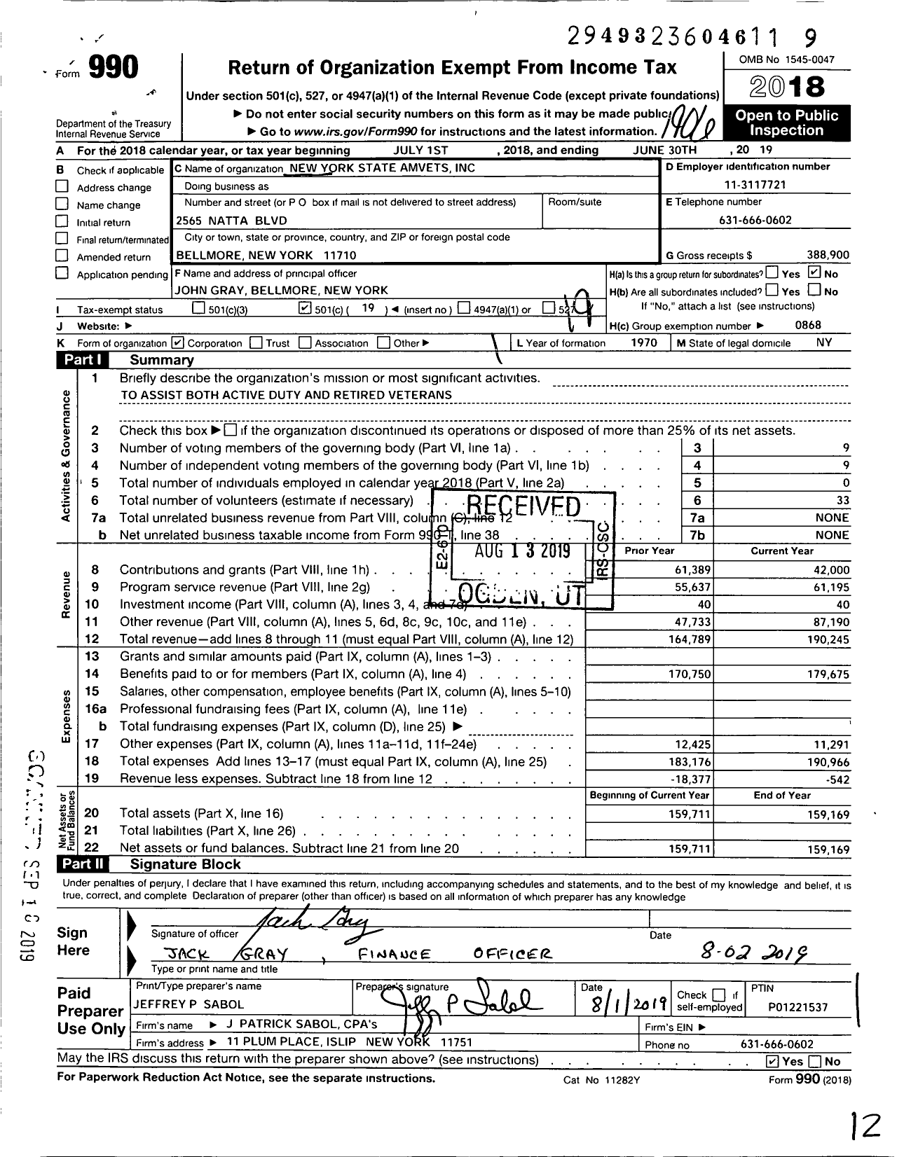 Image of first page of 2018 Form 990O for AMVETS - Dept Ny