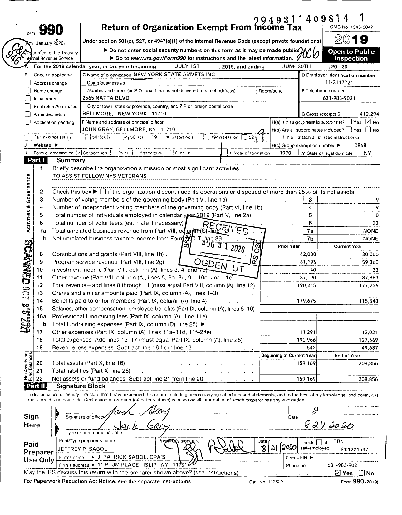 Image of first page of 2019 Form 990O for AMVETS - Dept Ny