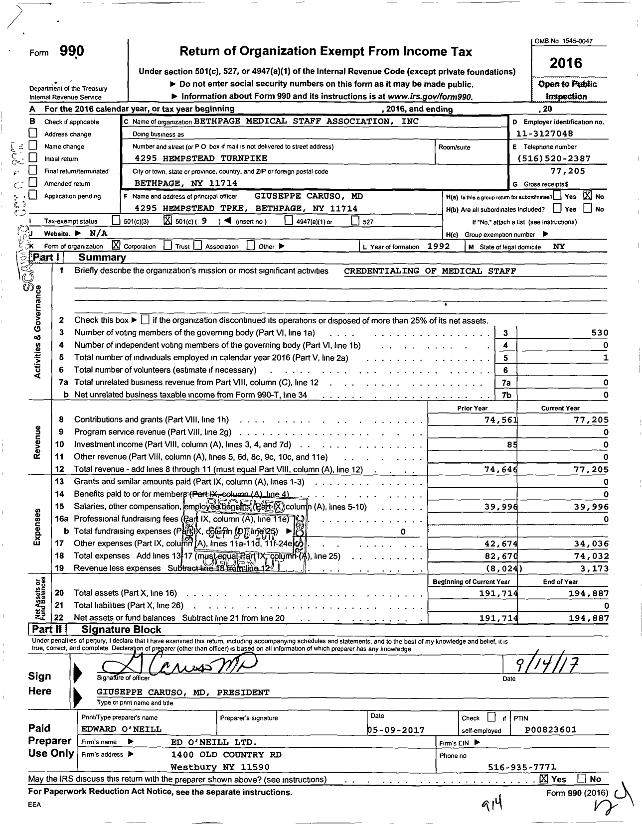 Image of first page of 2016 Form 990O for New Island Hospital Medical Staff