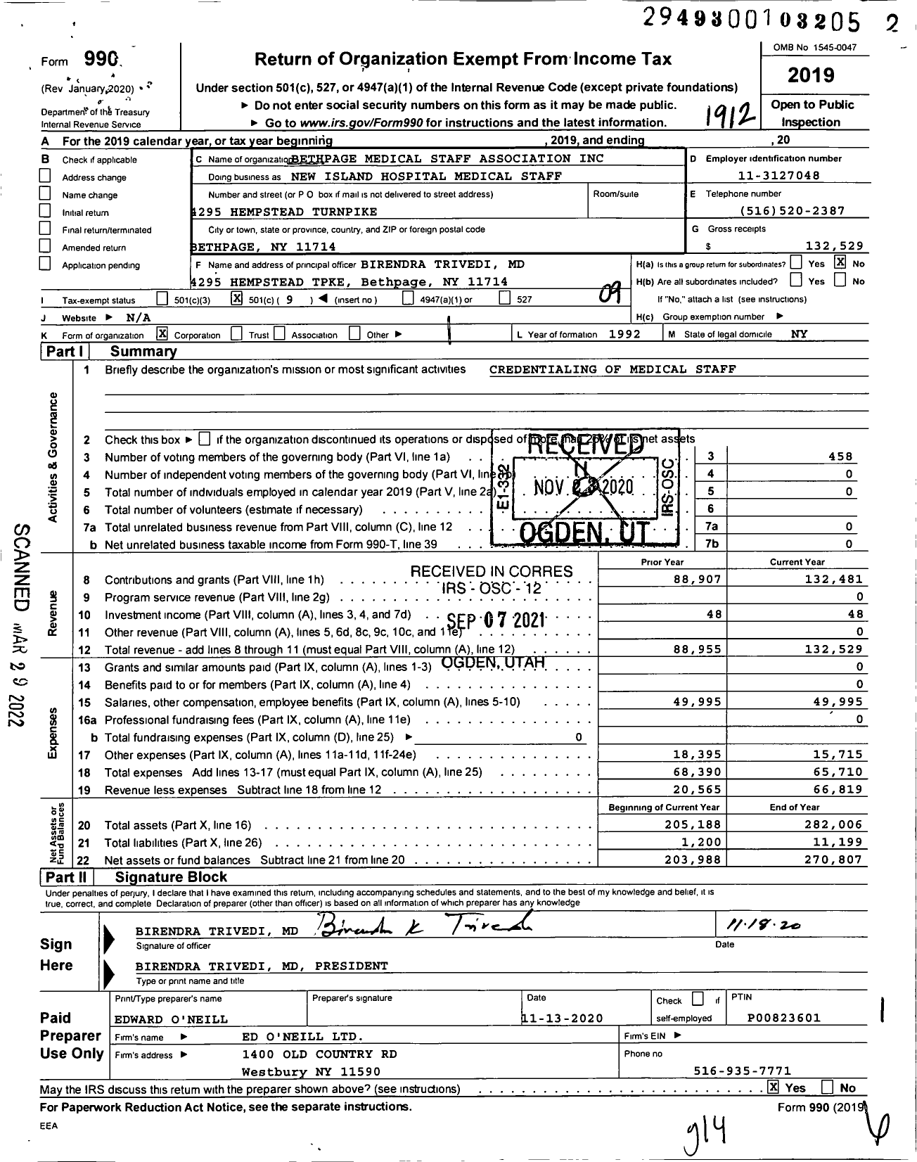 Image of first page of 2019 Form 990O for New Island Hospital Medical Staff