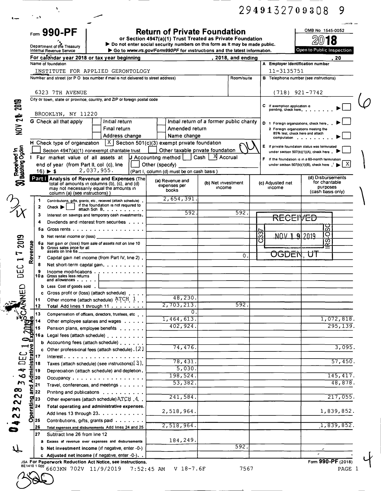 Image of first page of 2018 Form 990PF for MJHS Institute FOR Innovation in Palliative Care