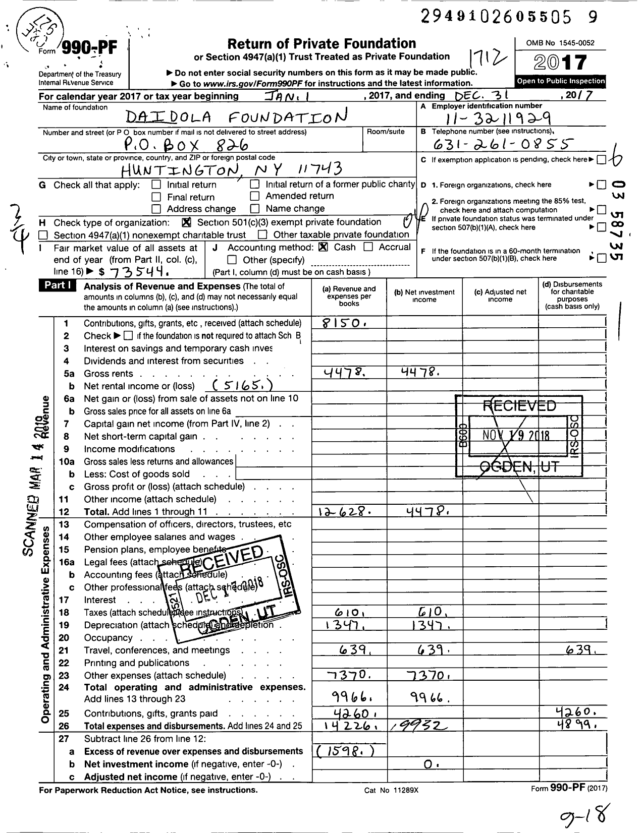 Image of first page of 2017 Form 990PF for Daidola Foundation