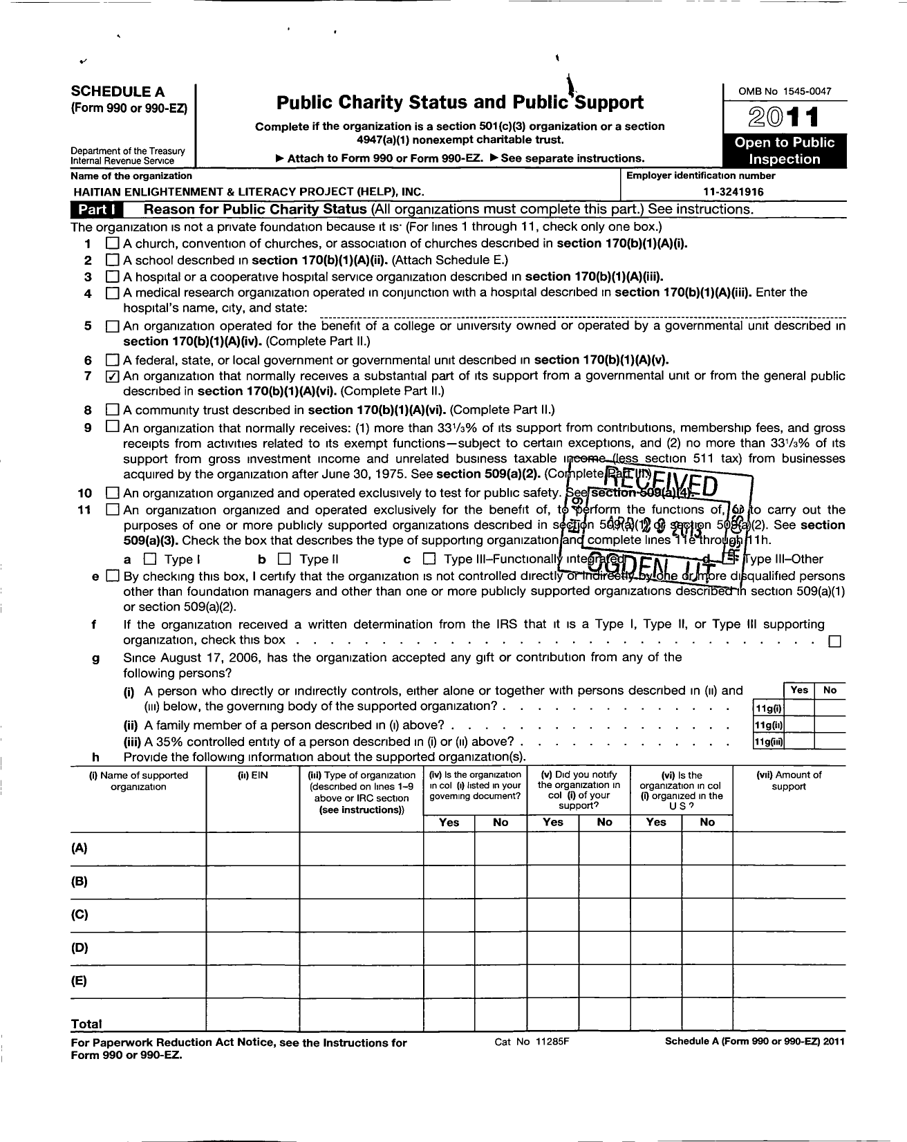 Image of first page of 2011 Form 990ER for Haitian Enlightenment and Literacy Project Help