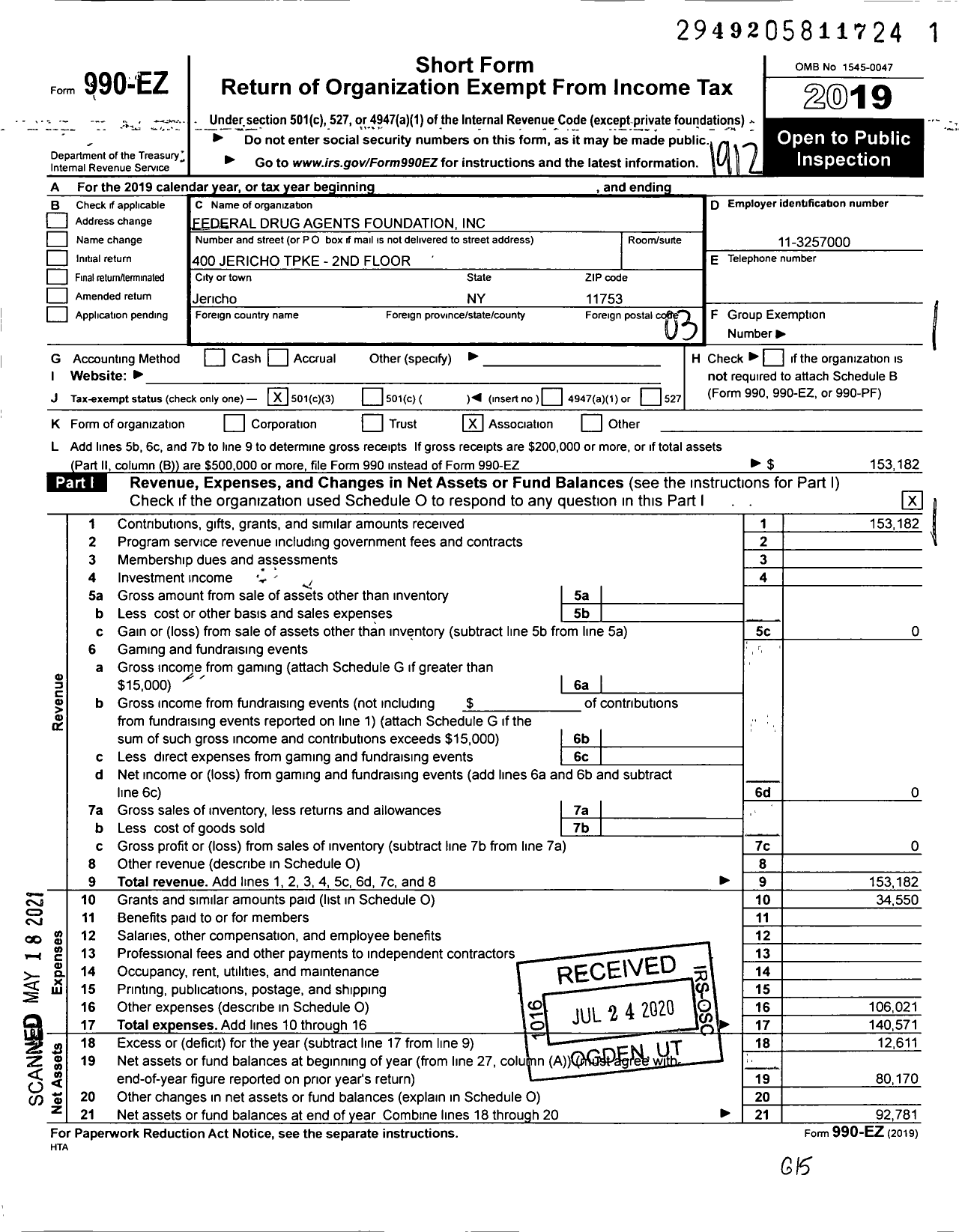 Image of first page of 2019 Form 990EZ for Federal Drug Agents Foundation