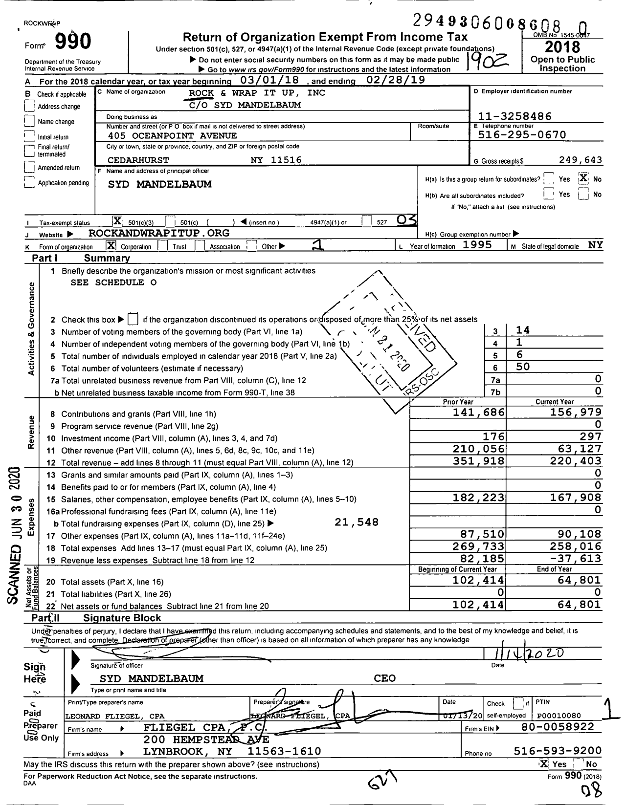 Image of first page of 2018 Form 990 for Rock and Wrap It Up