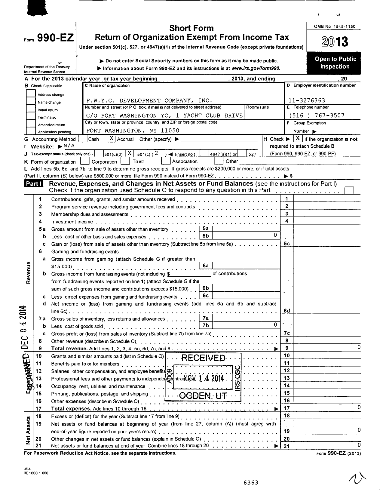 Image of first page of 2013 Form 990EO for P W Y C Land Company No 2