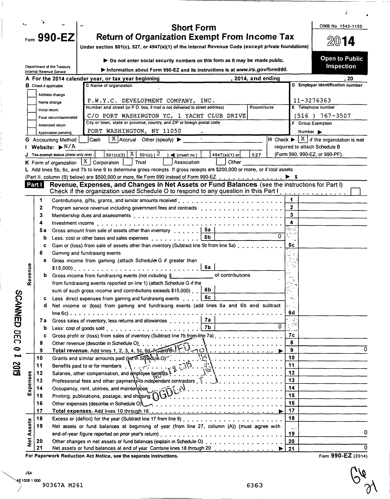 Image of first page of 2014 Form 990EO for P W Y C Land Company No 2