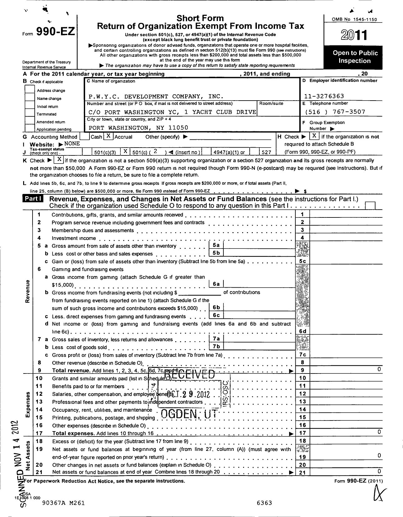 Image of first page of 2011 Form 990EO for P W Y C Land Company No 2