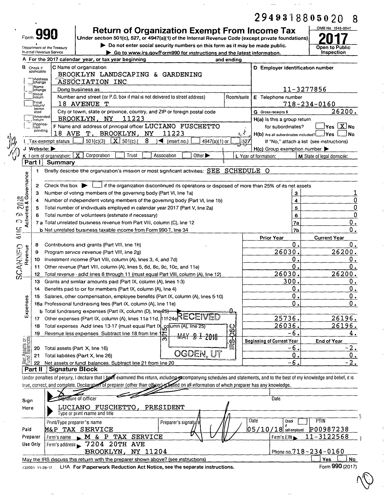 Image of first page of 2017 Form 990O for Brooklyn Landscaping and Gardening Association