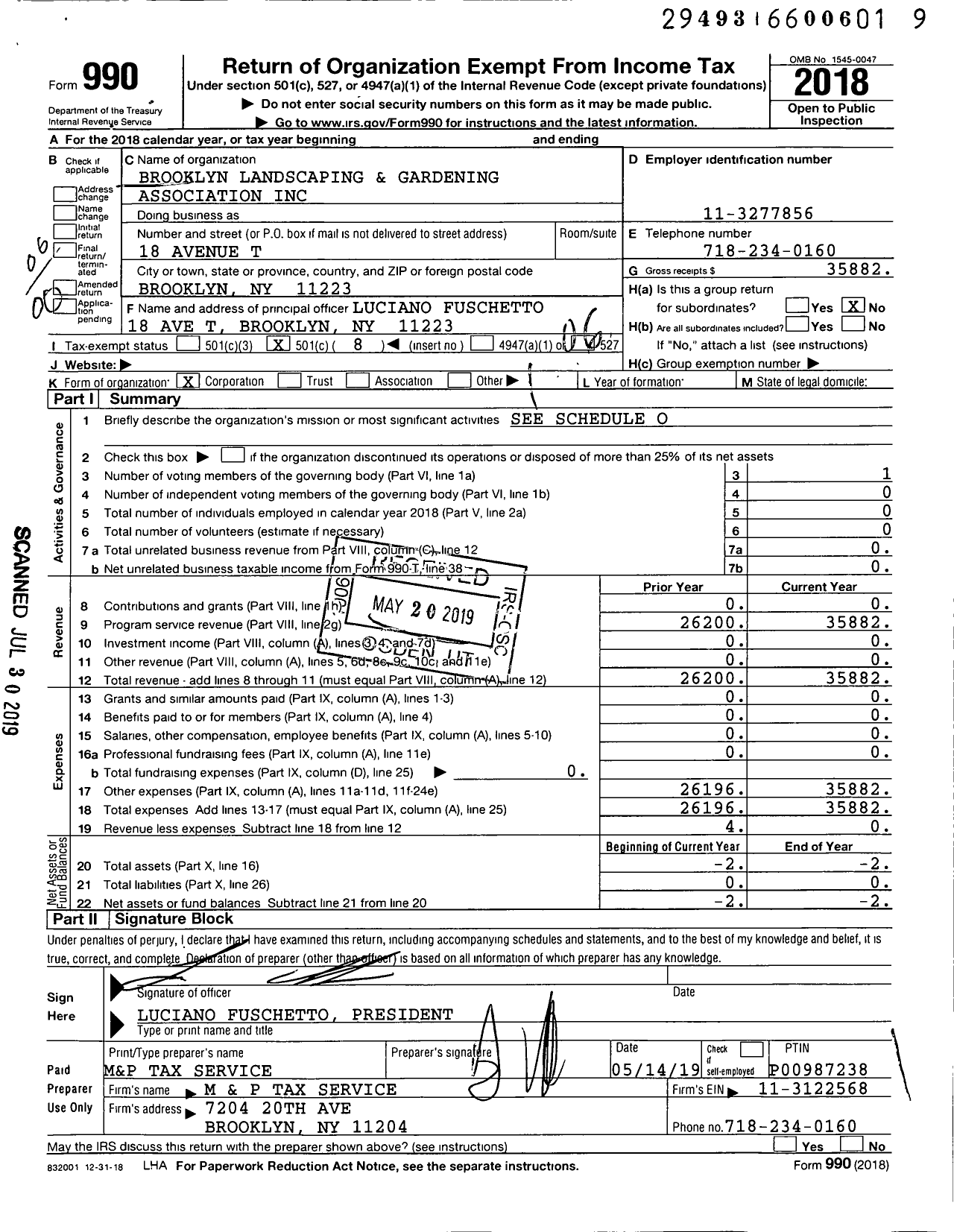 Image of first page of 2018 Form 990O for Brooklyn Landscaping and Gardening Association