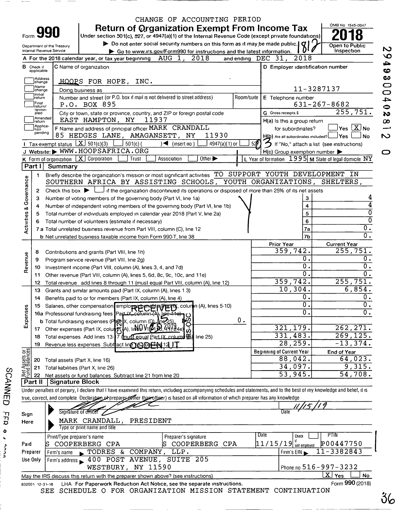 Image of first page of 2018 Form 990 for Hoops for Hope