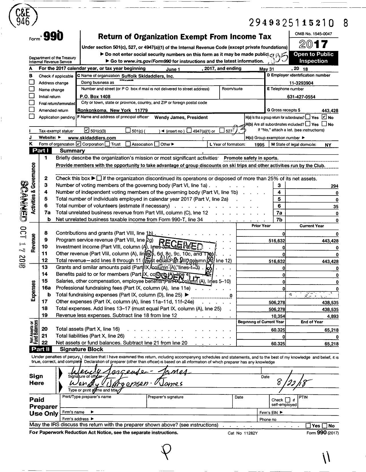 Image of first page of 2017 Form 990 for Suffolk Skidaddlers