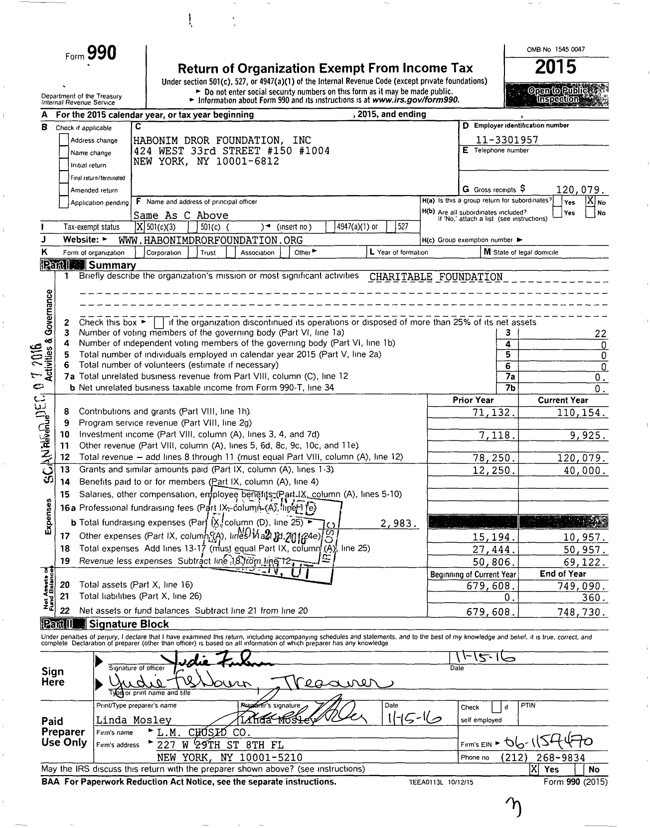 Image of first page of 2015 Form 990 for Habonim Dror Foundation