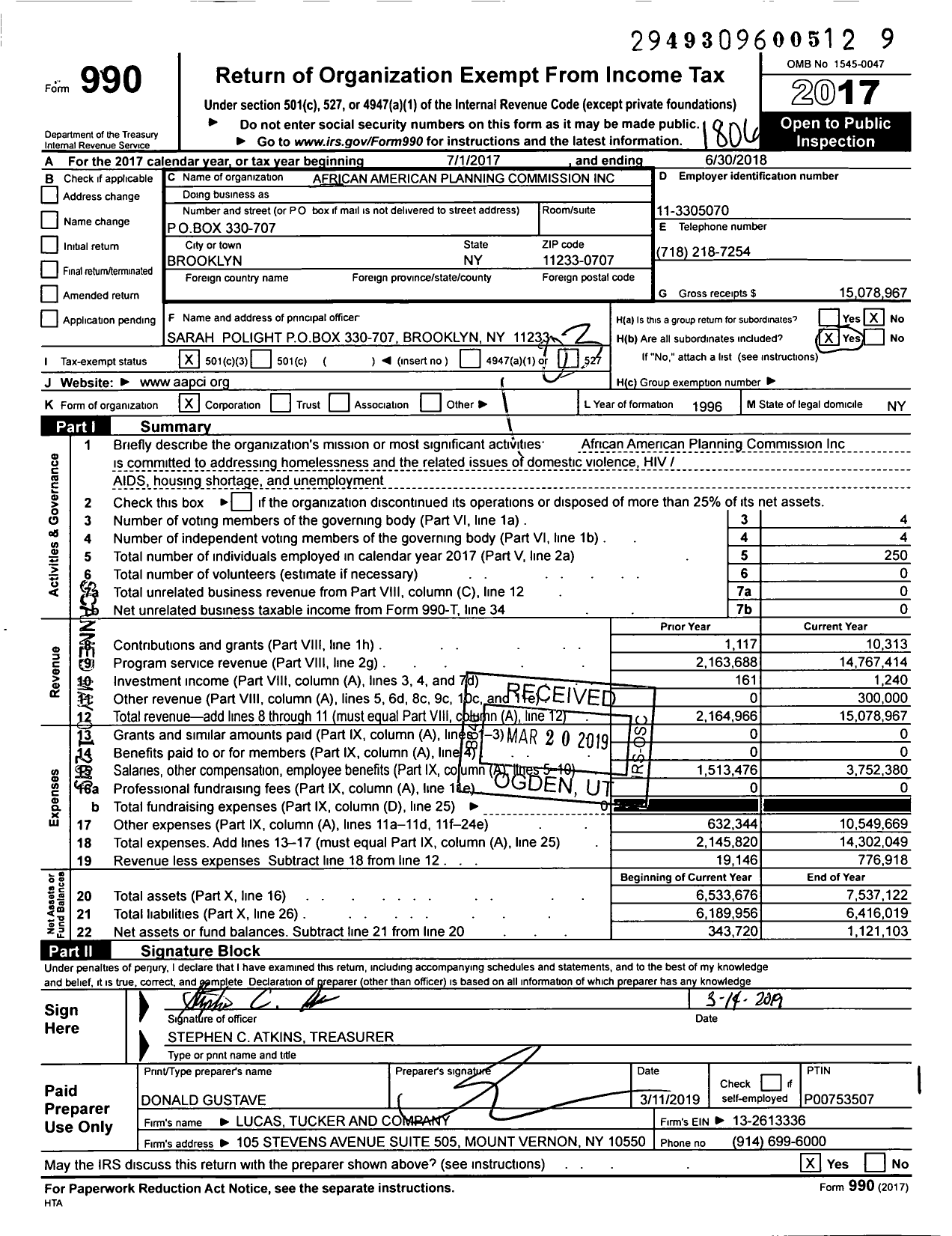 Image of first page of 2017 Form 990 for African American Planning Commission (AAPC)