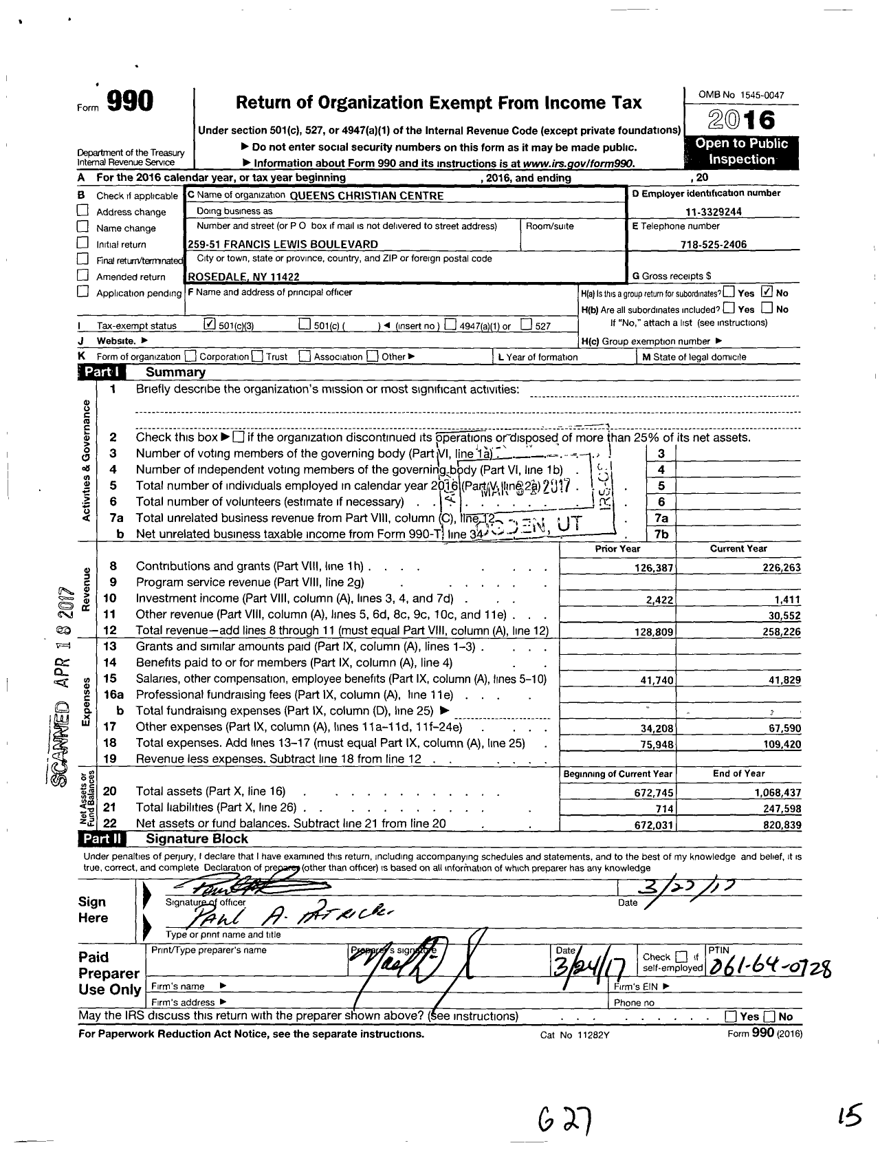 Image of first page of 2016 Form 990 for Destiny Cathedral