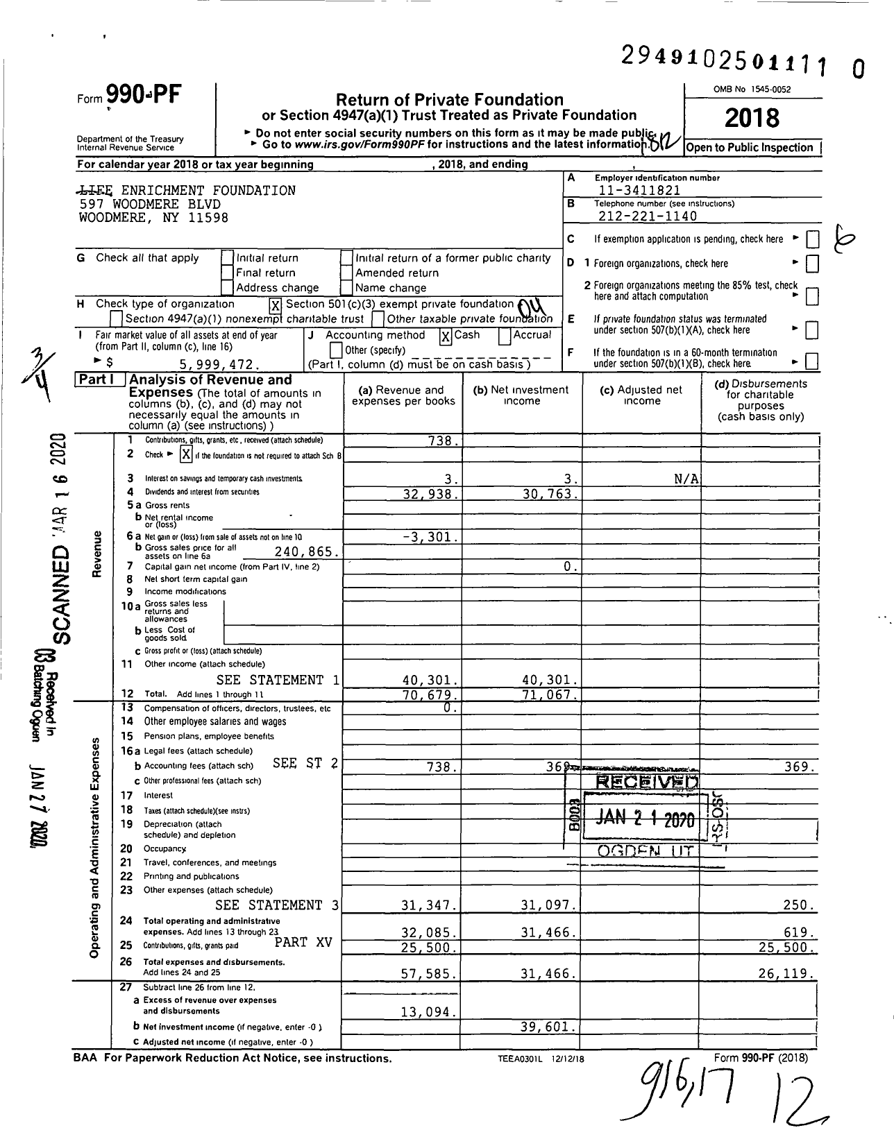 Image of first page of 2018 Form 990PR for Life Enrichment Foundation