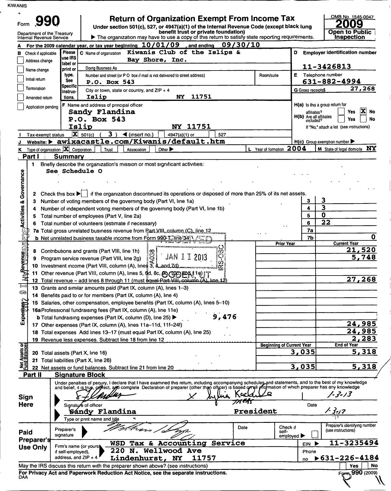 Image of first page of 2009 Form 990 for Kiwanis Club of the Islips Bay Shore Foundation