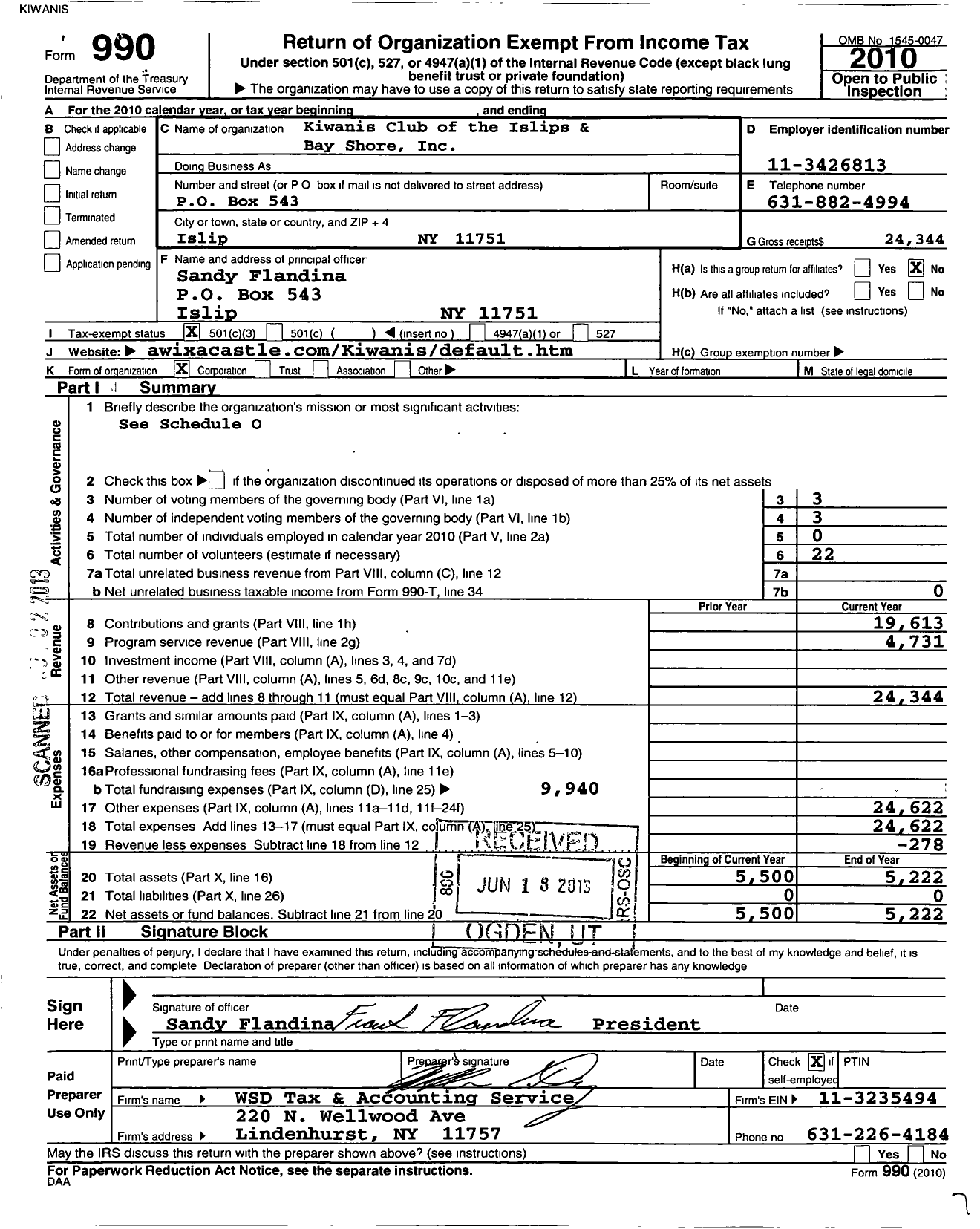 Image of first page of 2010 Form 990 for Kiwanis Club of the Islips Bay Shore Foundation