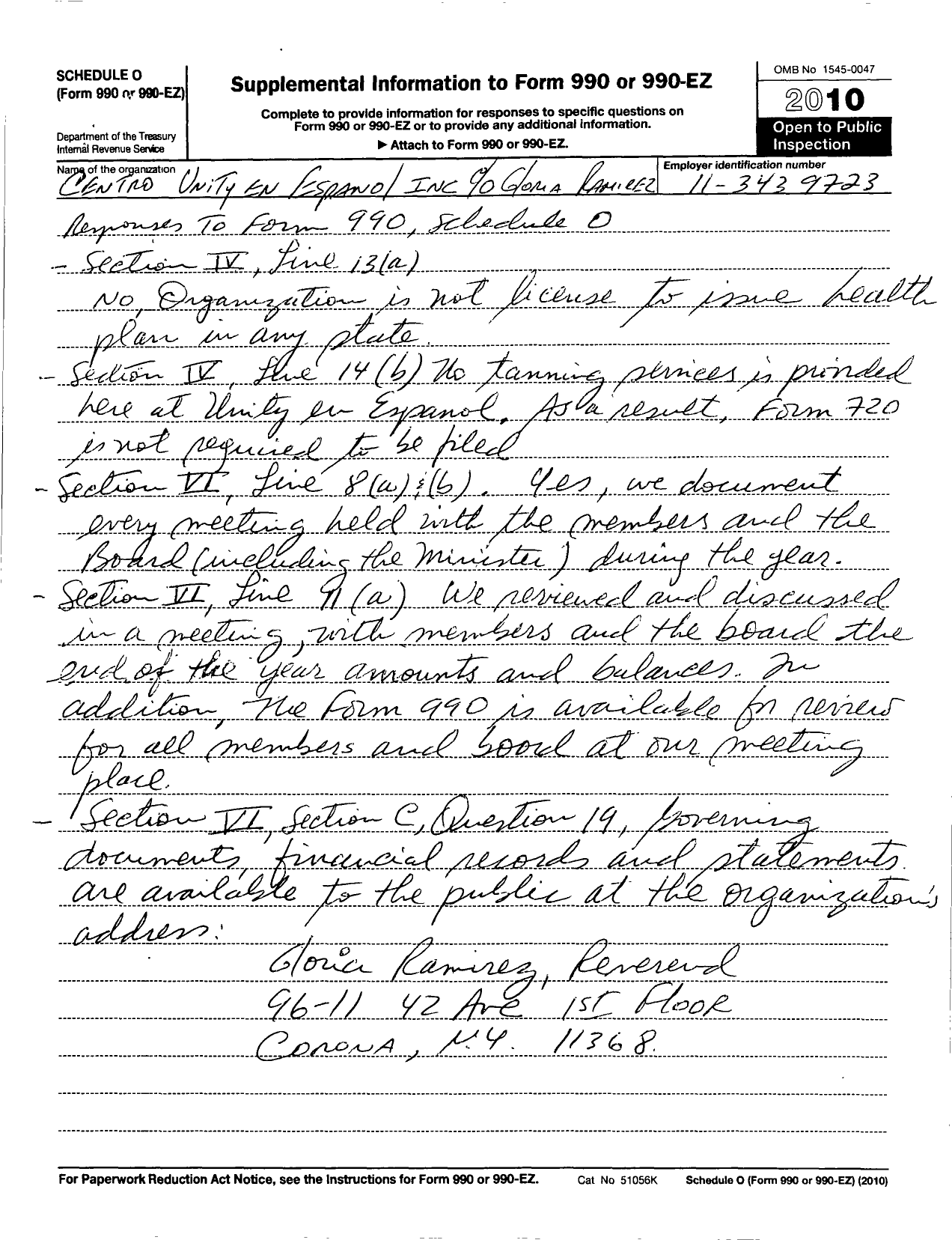 Image of first page of 2010 Form 990R for Centro Unity En Espanol