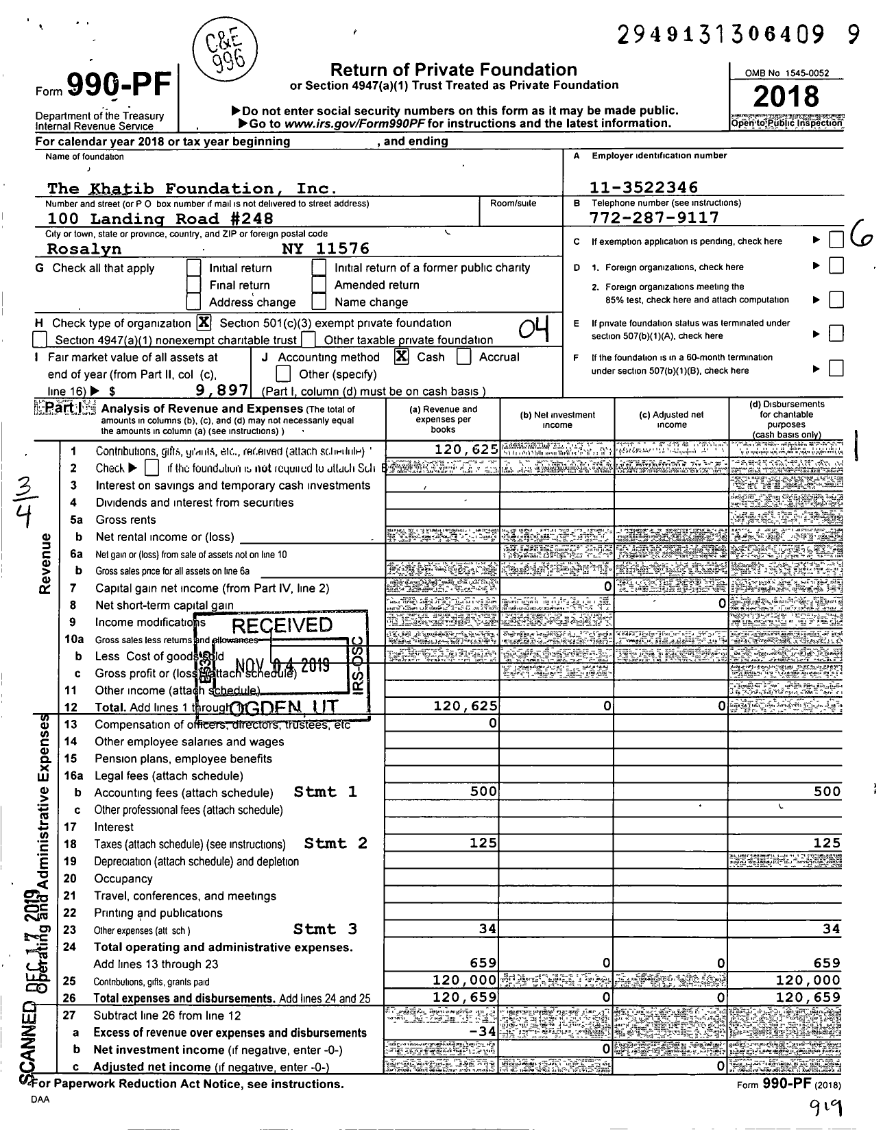 Image of first page of 2018 Form 990PF for The Khatib Foundation