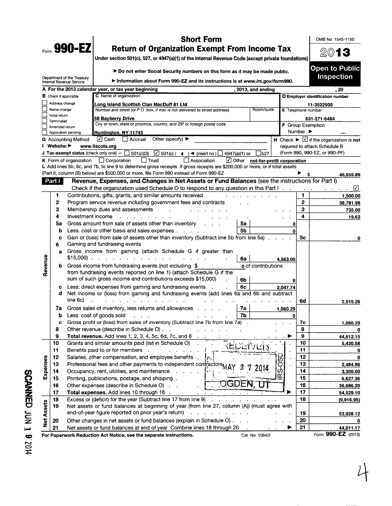 Image of first page of 2013 Form 990EO for Long Island Scottish Clan Macduff 81