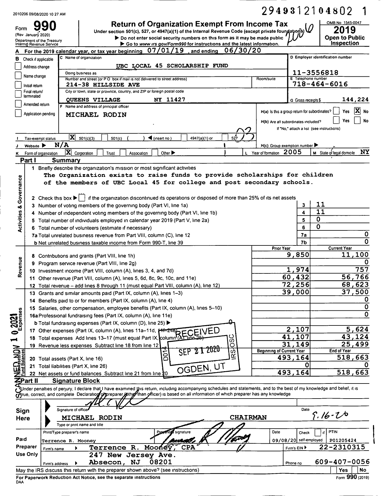 Image of first page of 2019 Form 990 for Local Union 45 Ubc&ja Scholarship Fund