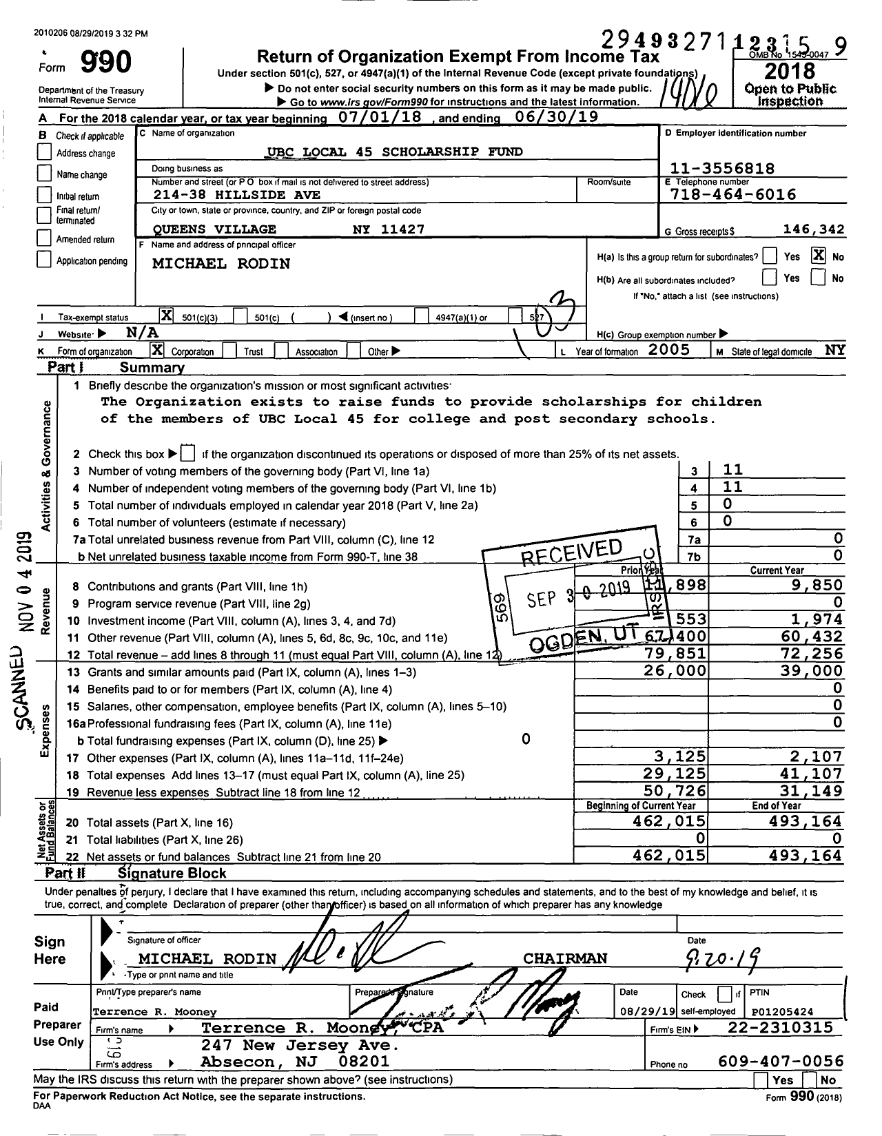 Image of first page of 2018 Form 990 for Local Union 45 Ubc&ja Scholarship Fund