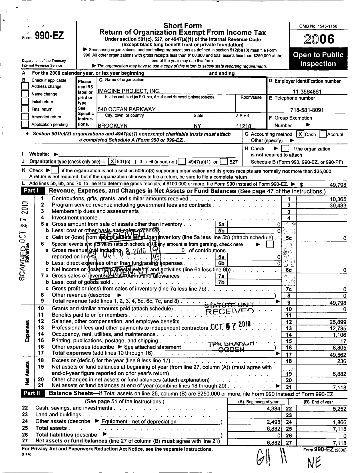 Image of first page of 2006 Form 990EZ for Imagine Project