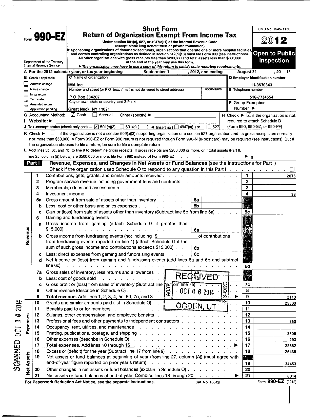 Image of first page of 2012 Form 990EZ for Ima