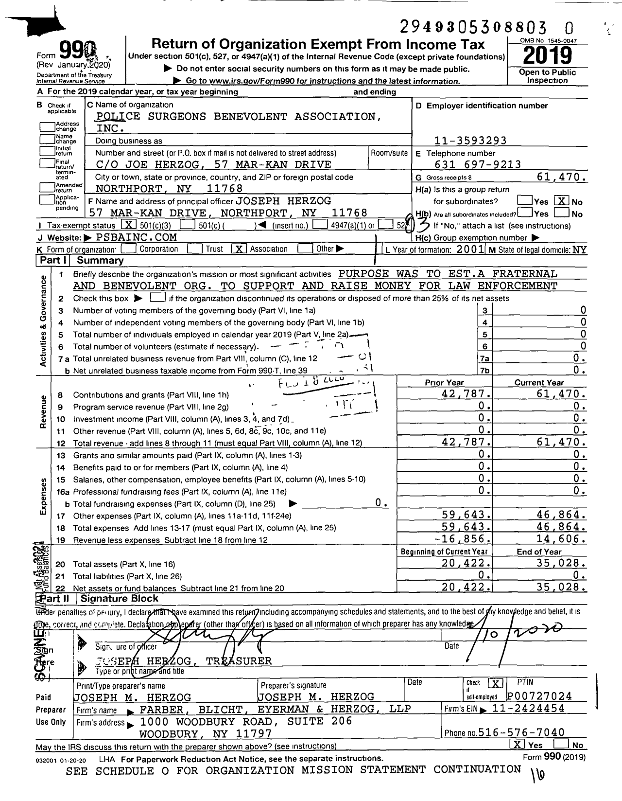 Image of first page of 2019 Form 990 for Fraternal Order of Police - 123 Kowski Memorial