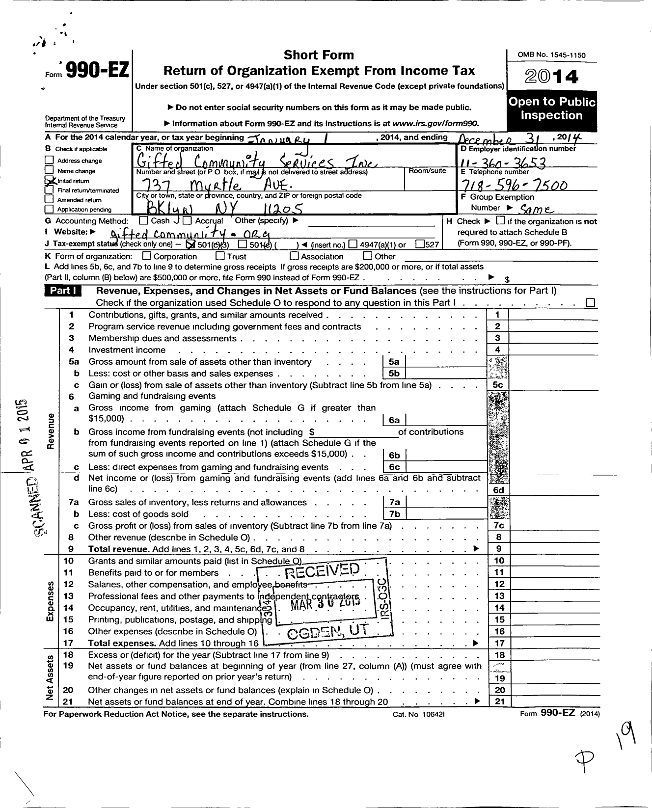 Image of first page of 2014 Form 990EZ for Gifted Community Services