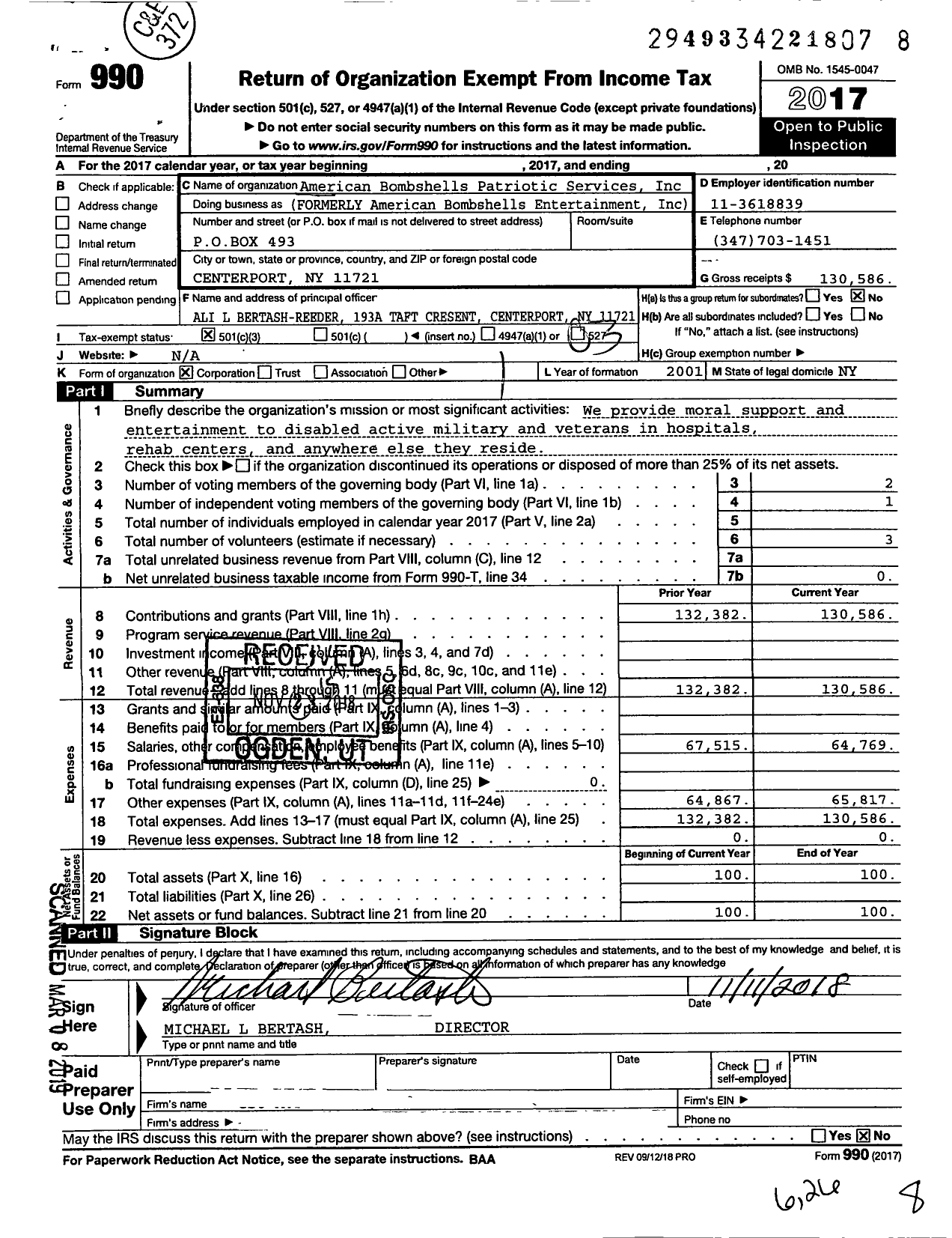 Image of first page of 2017 Form 990 for American Patriotic Services