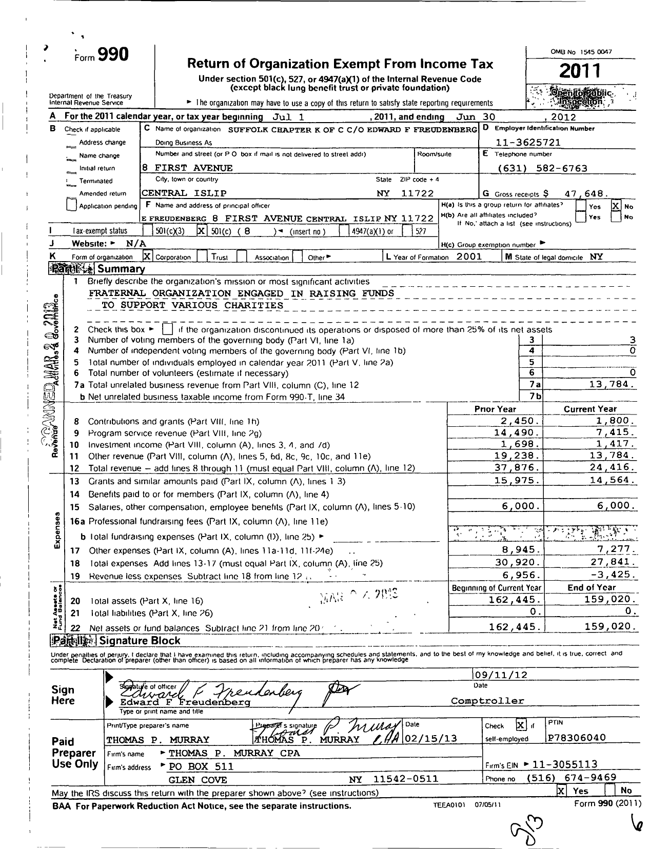 Image of first page of 2011 Form 990O for Suffolk Chapter Knights of Columbus